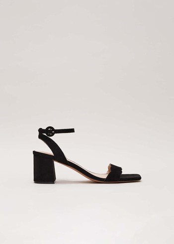 Phase Eight Suede Scallop Block Heels Black Australia | WX8104367